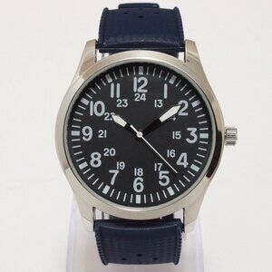 Men's Quartz Field Watch Silver Tone Case Blue Tropical Rubber Strap 42mm